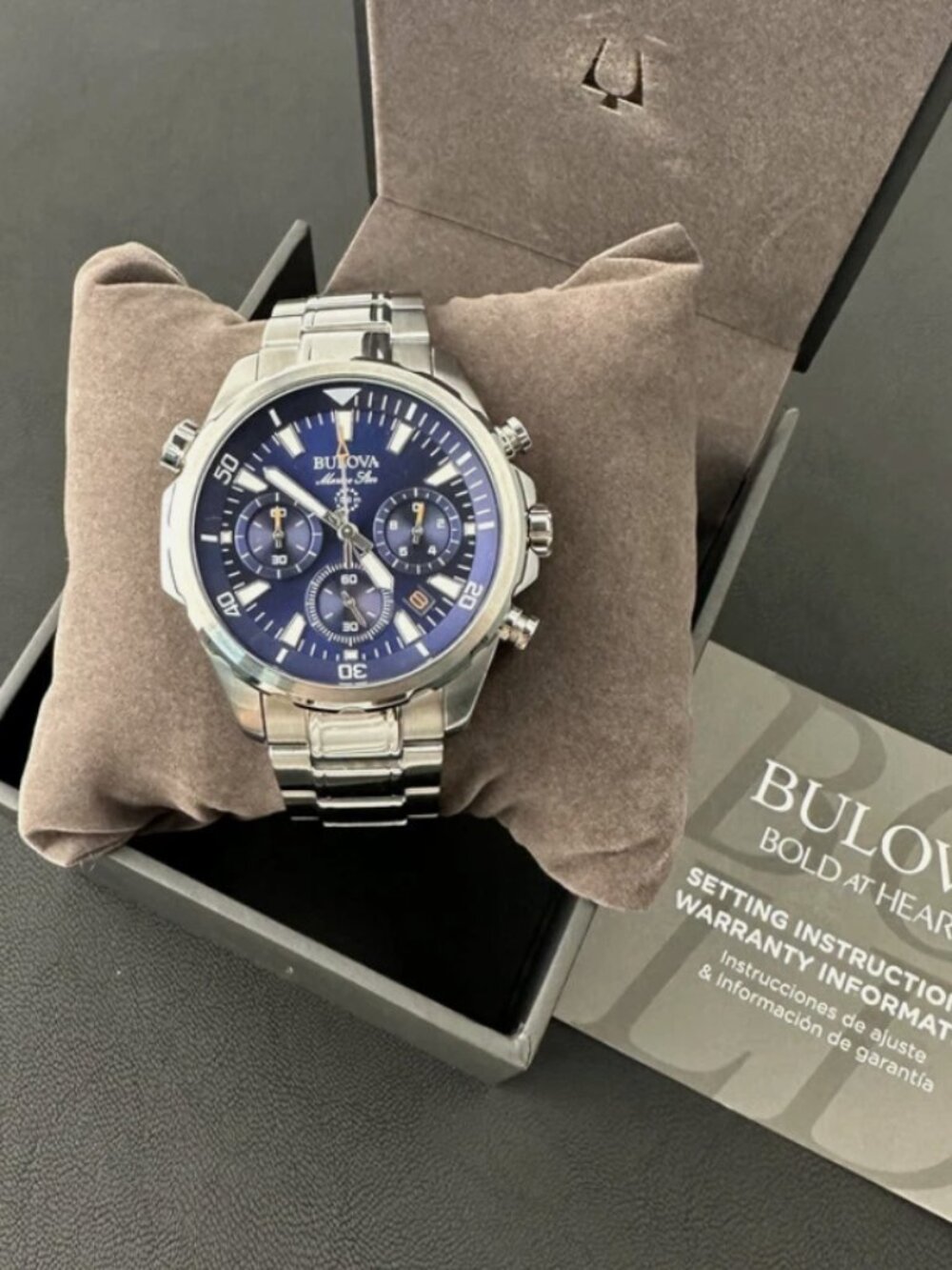 Bulova Men's Silver Stainless Steel Watch with Blue Dial